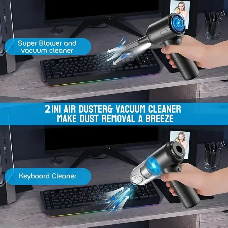2-in-1 Cordless Air Duster Mini Vacuum Cleaner for Keyboard, Car & Home