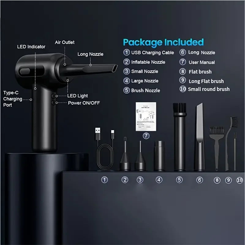 2-in-1 Cordless Air Duster Mini Vacuum Cleaner for Keyboard, Car & Home