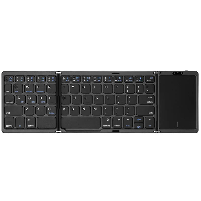 Portable 3-Fold Bluetooth Keyboard with Touchpad – Slim Rechargeable Travel Keyboard for iPad, Tablet & Laptop