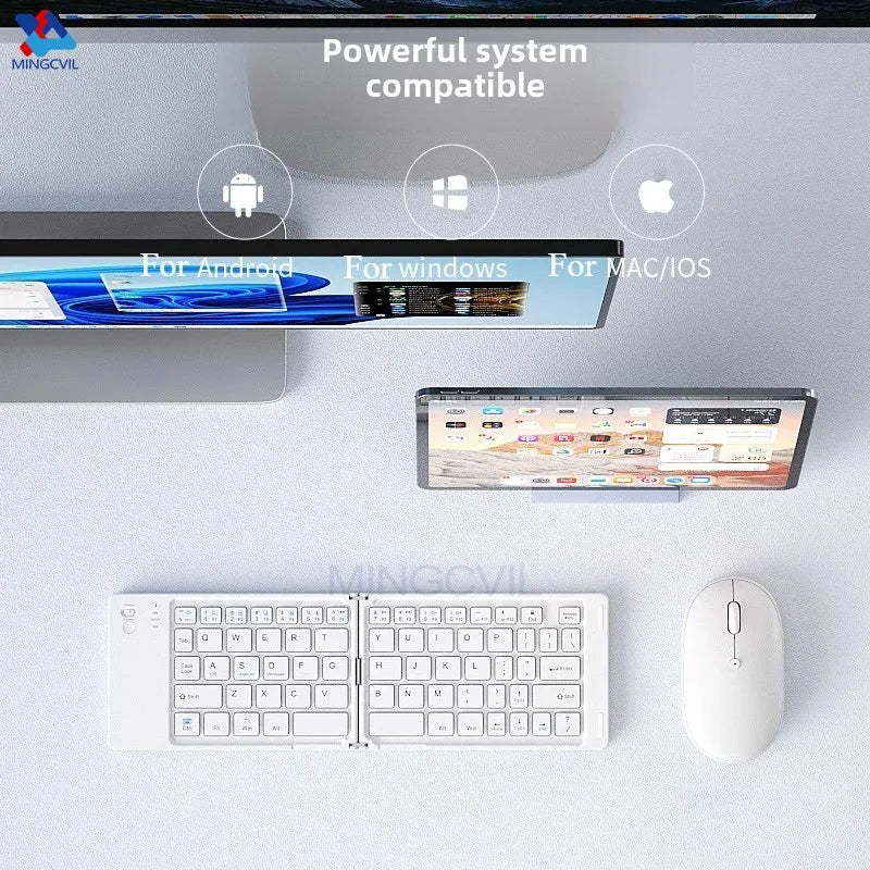 MINGCVIL Mini Foldable Bluetooth Keyboard – Rechargeable Slim Portable Wireless Keyboard for iOS, Windows & Android
