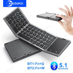 Portable 3-Fold Bluetooth Keyboard with Touchpad – Slim Rechargeable Travel Keyboard for iPad, Tablet & Laptop