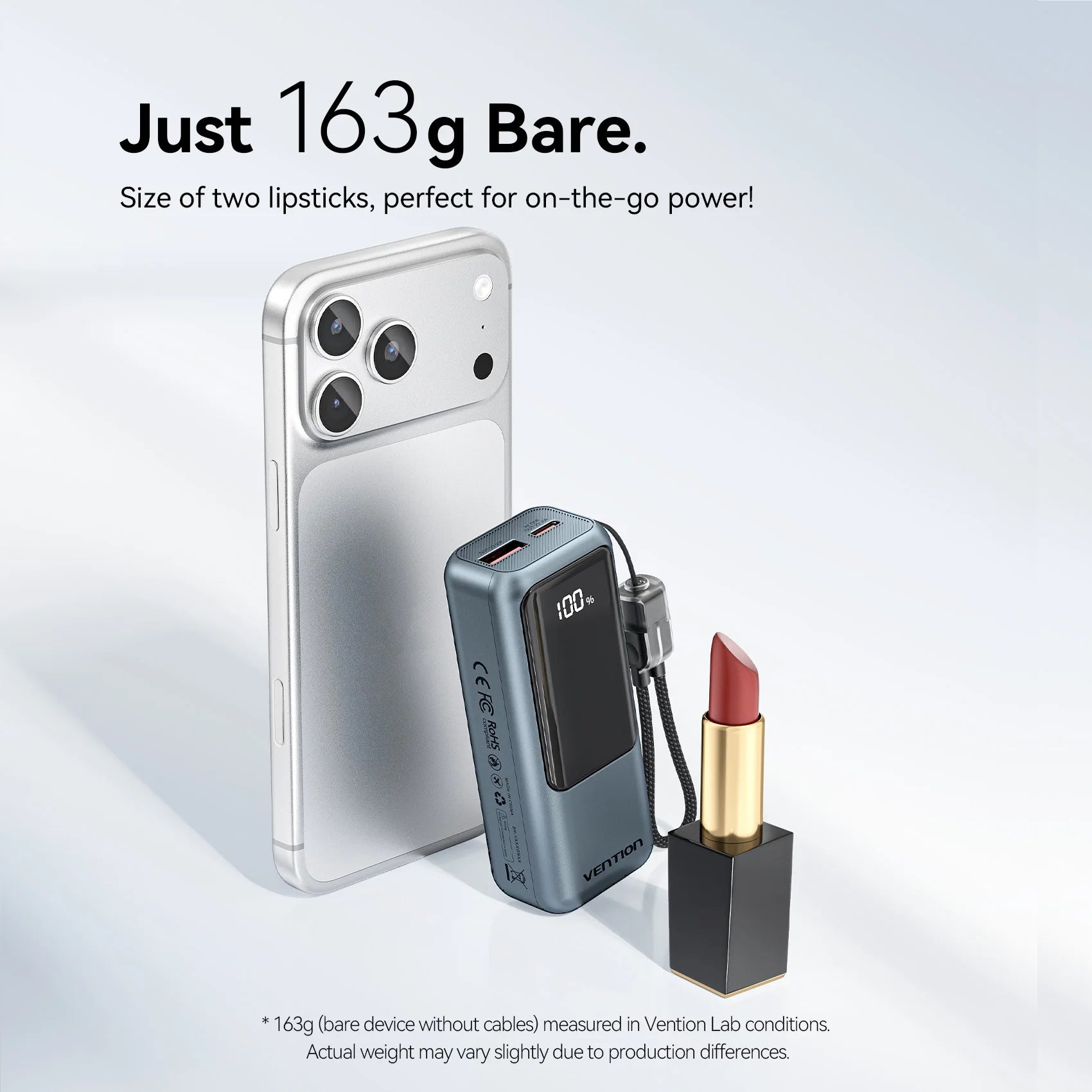 Vention 10000mAh Mini Power Bank – 22.5W Fast Charging Portable Charger with Built-in USB-C Cable & Free Shipping