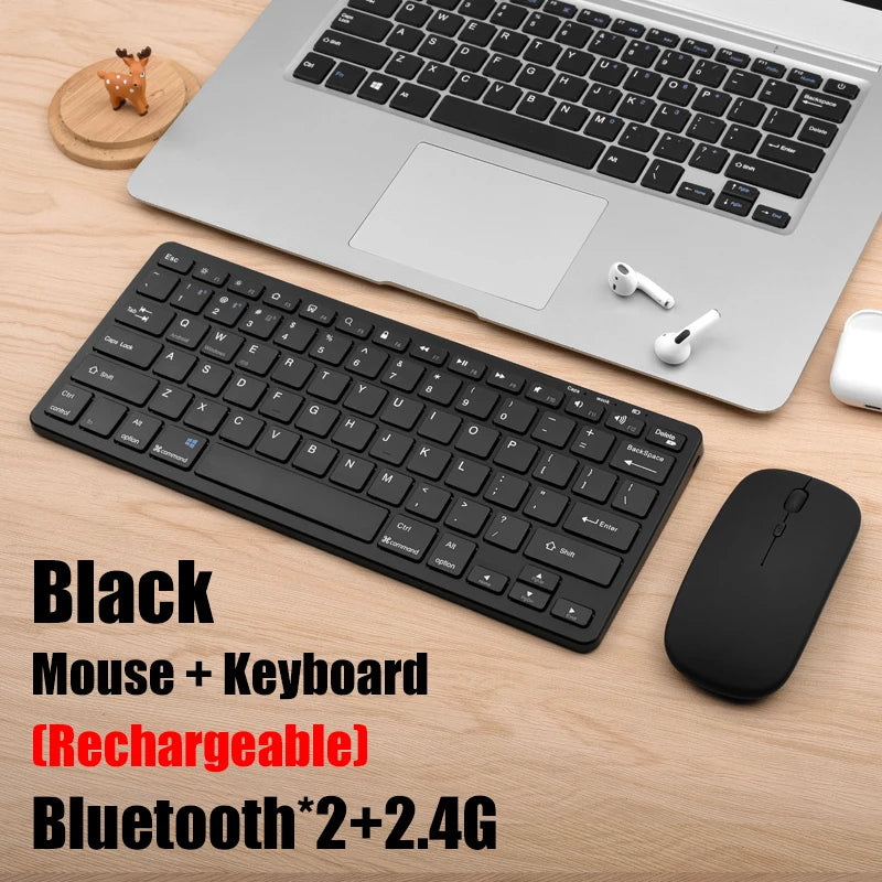 Wireless Keyboard and Mouse Set – Bluetooth 5.0 & 2.4G Mini Keyboard Mouse Combo for Laptop, PC & Tablet