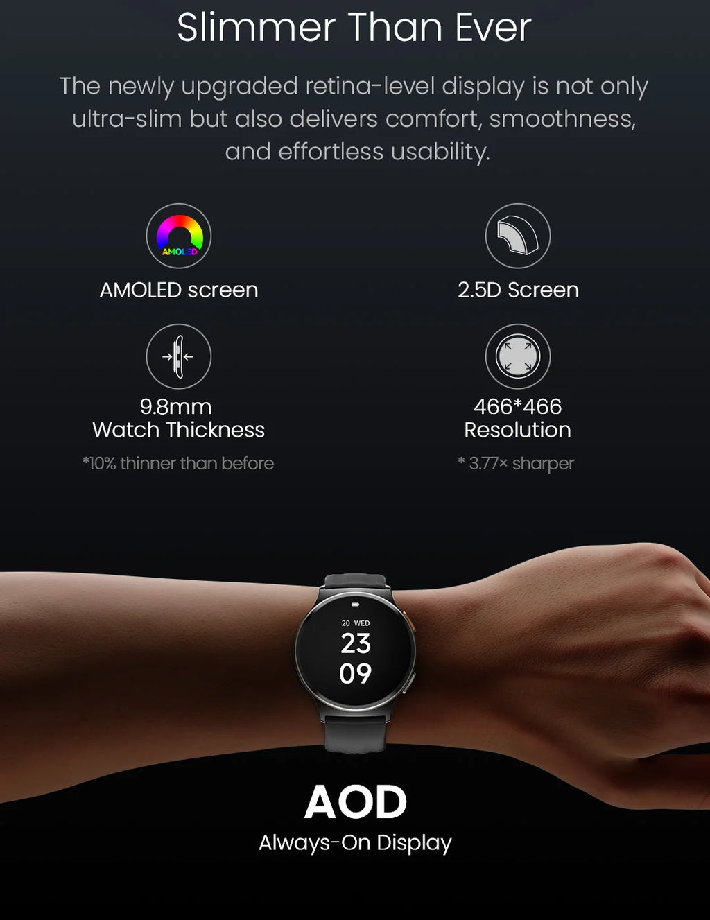 HAYLOU Solar Lite 2 Smartwatch – 1.43” AMOLED Fitness Watch with 24H Health Monitoring, 150+ Sports Modes & Voice Calling