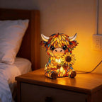 Sunflower Highland Cow LED Table Lamp – Cute USB Night Light for Bedroom, Kids Room & Cozy Home Decor