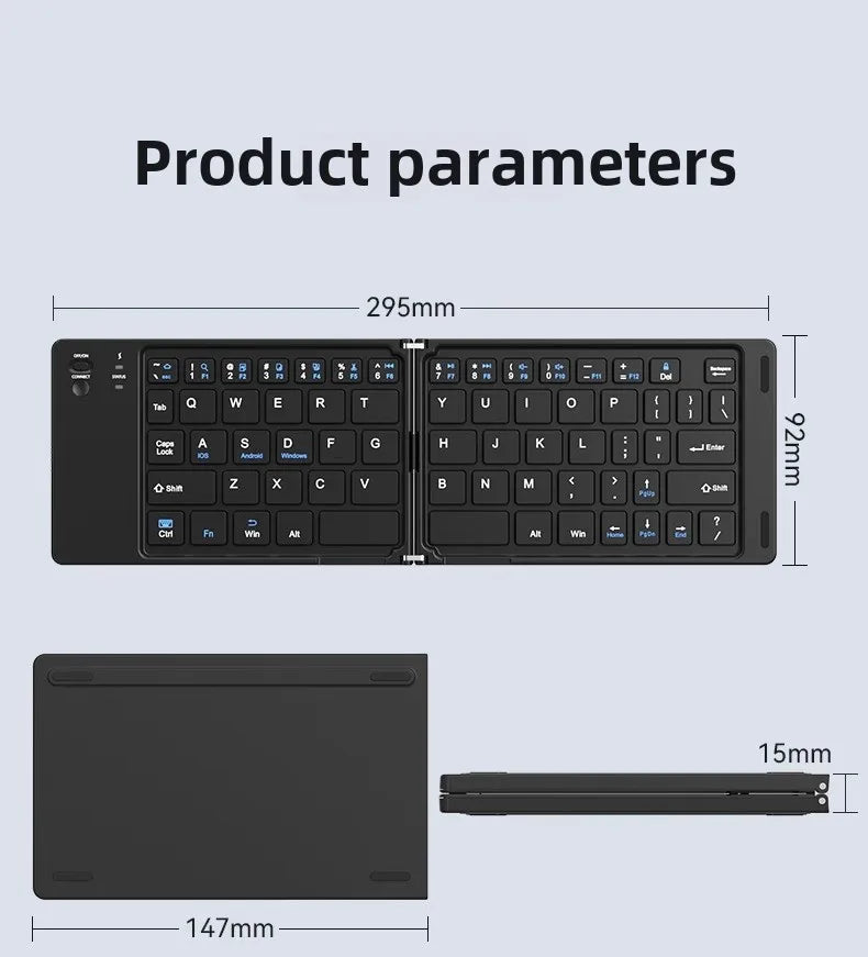 MINGCVIL Mini Foldable Bluetooth Keyboard – Rechargeable Slim Portable Wireless Keyboard for iOS, Windows & Android