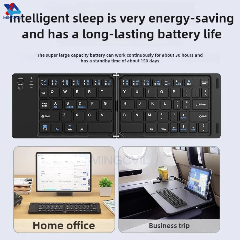 MINGCVIL Mini Foldable Bluetooth Keyboard – Rechargeable Slim Portable Wireless Keyboard for iOS, Windows & Android