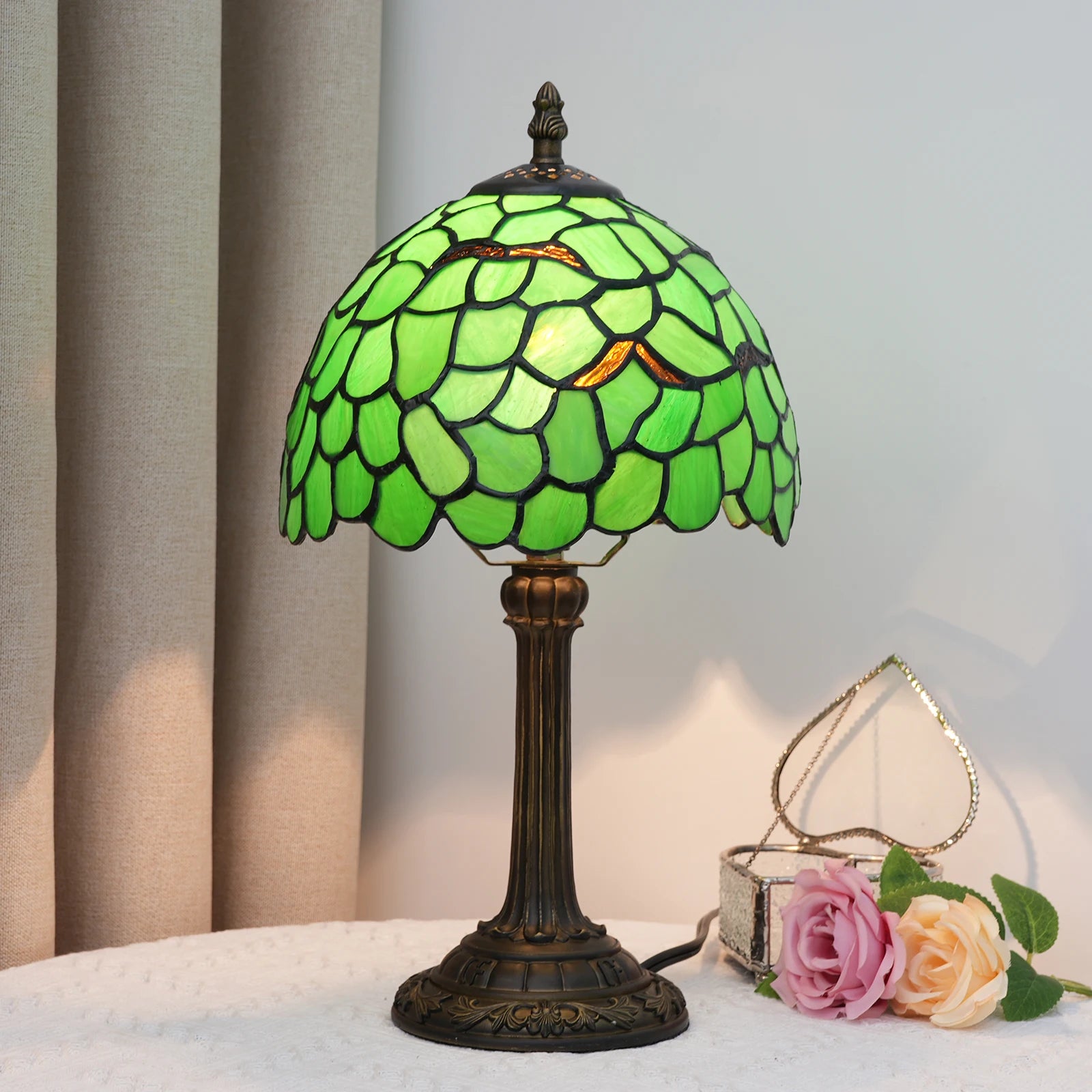 Vintage Stained Glass Table Lamp – Multi-Color Butterfly Flower Bedside Desk Lamp for Bedroom & Reading Decor