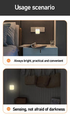 Plug-in LED Night Light with Motion Sensor – Adjustable Brightness Wall Lamp for Bedroom, Hallway & Bathroom