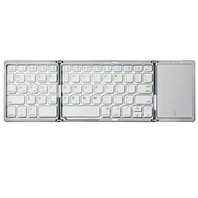 Portable 3-Fold Bluetooth Keyboard with Touchpad – Slim Rechargeable Travel Keyboard for iPad, Tablet & Laptop