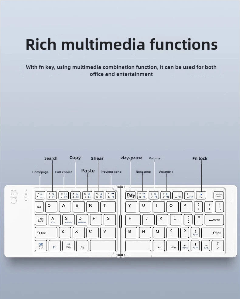 MINGCVIL Mini Foldable Bluetooth Keyboard – Rechargeable Slim Portable Wireless Keyboard for iOS, Windows & Android